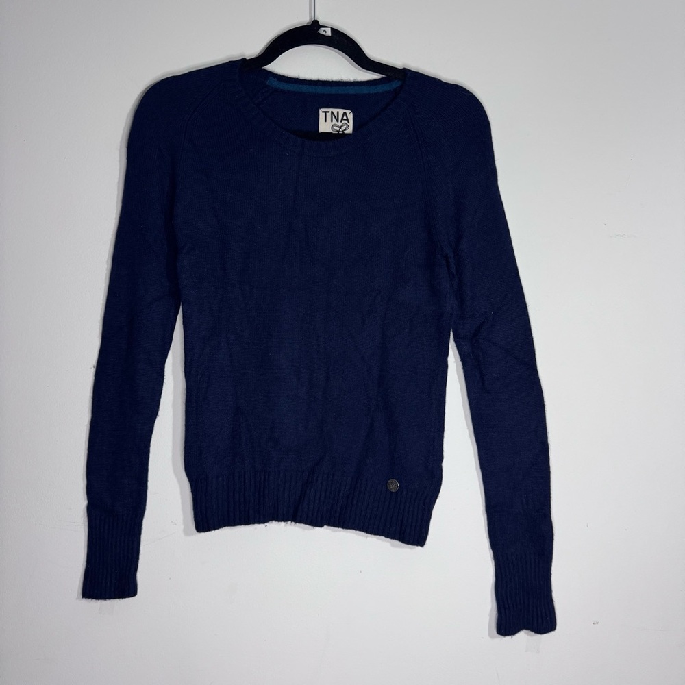 TNA Aritzia Angora Cashmere Blend Crewneck Sweater Navy Small